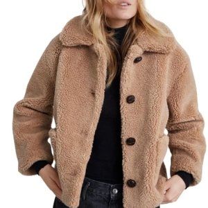 ZARA WOMAN Camel Faux Shearling Single Breasted Teddy Jacket Size Small